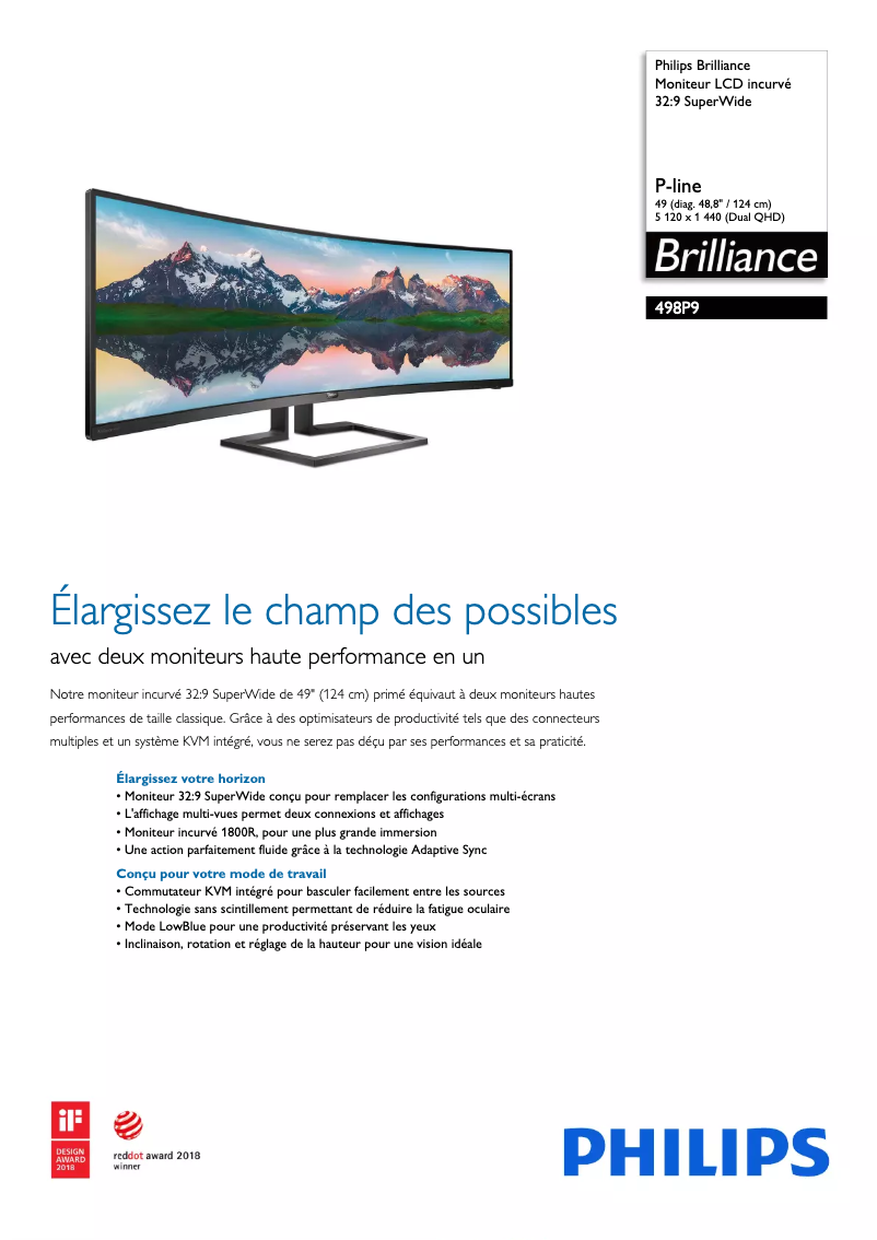 Page 1 de la notice Fiche technique Philips 498P9