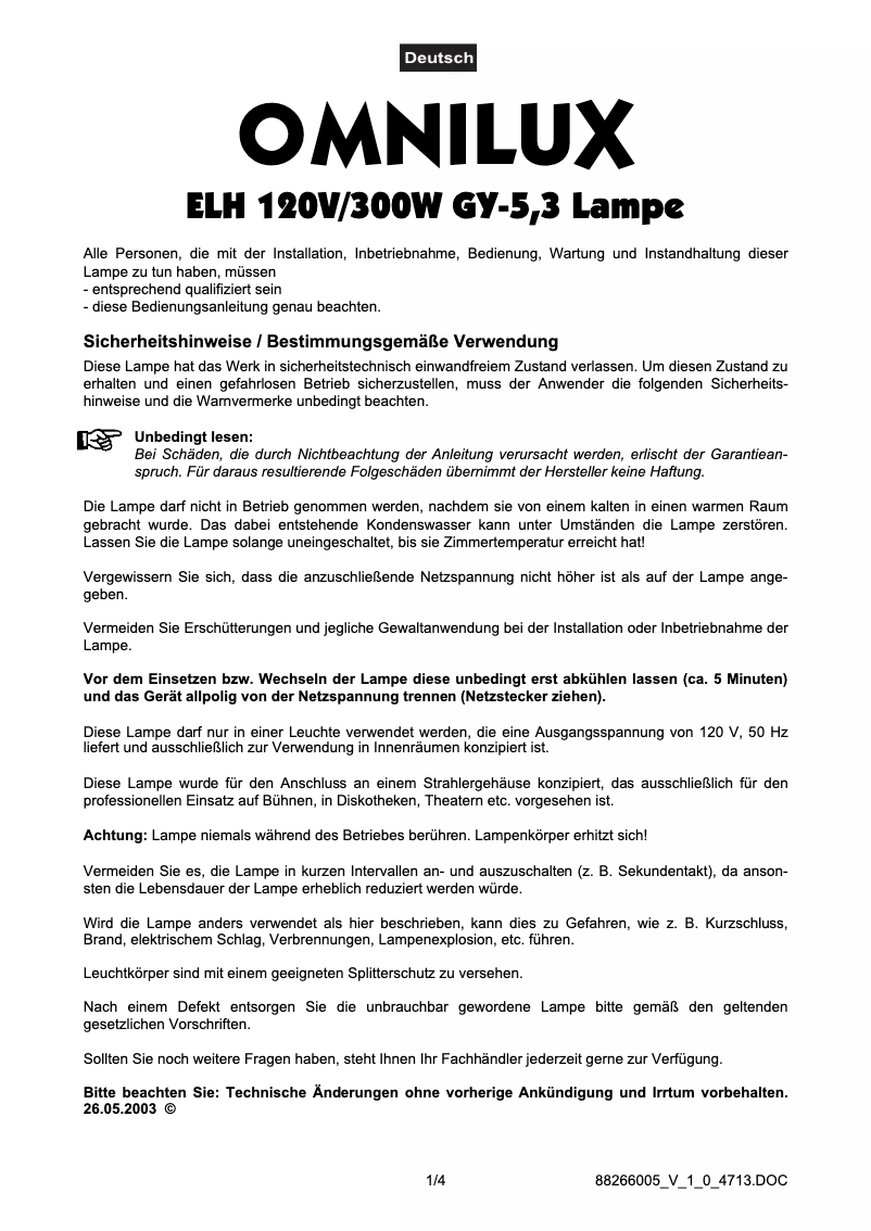 Image de la première page du manuel de l'appareil ELH 120
