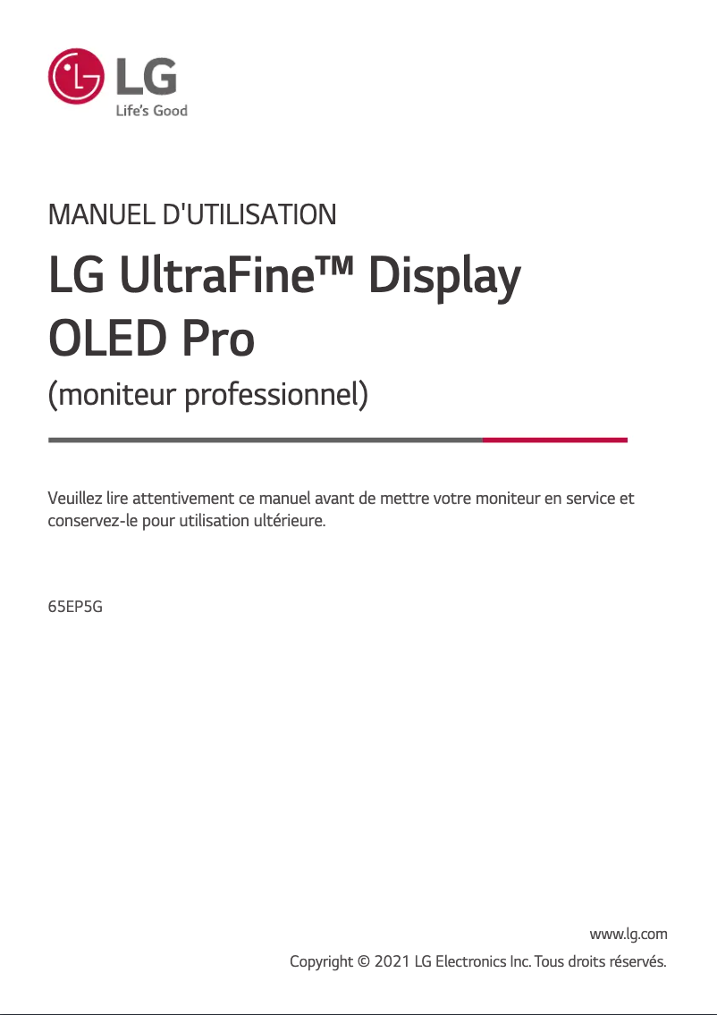 Page 1 de la notice Manuel utilisateur LG 65EP5G