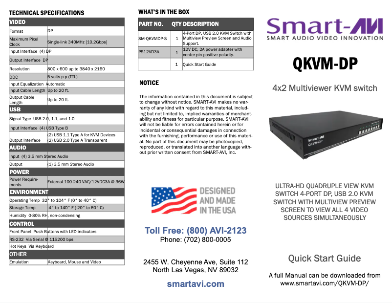 Page 1 de la notice Guide de démarrage rapide Smart-AVI QKVM-DP