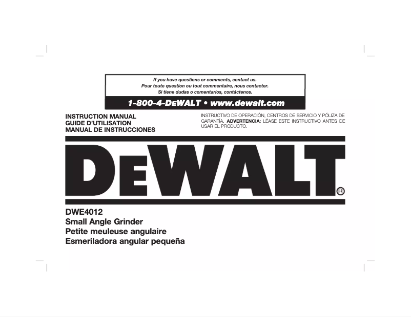 Page n°1 - Manuel utilisateur DeWalt DWE4012