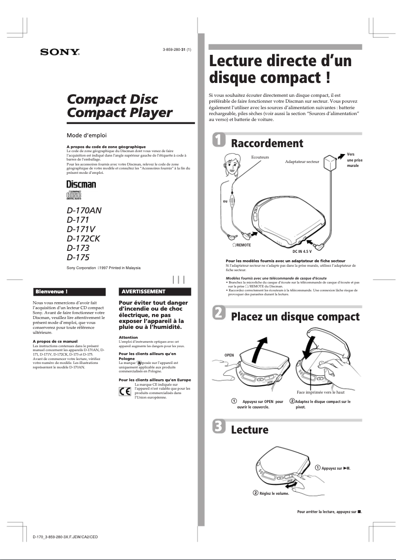 Página 1 del manual Manual de usuario Sony D-172CK