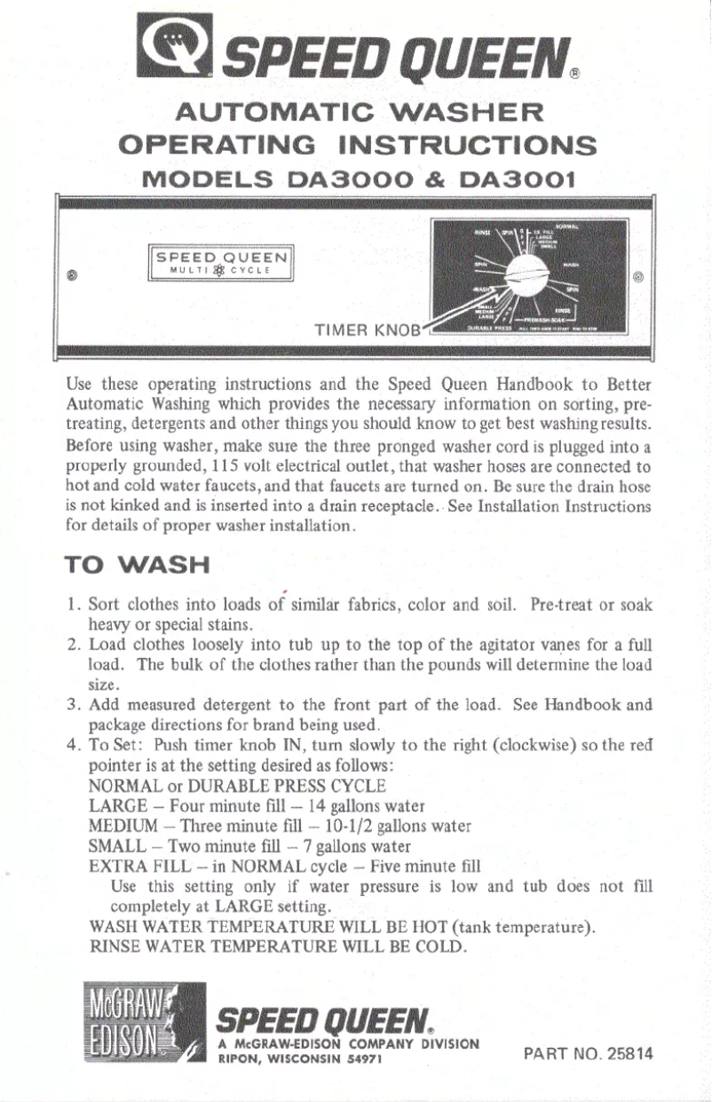 Page n°1 - Manuel utilisateur Speed Queen DA3000