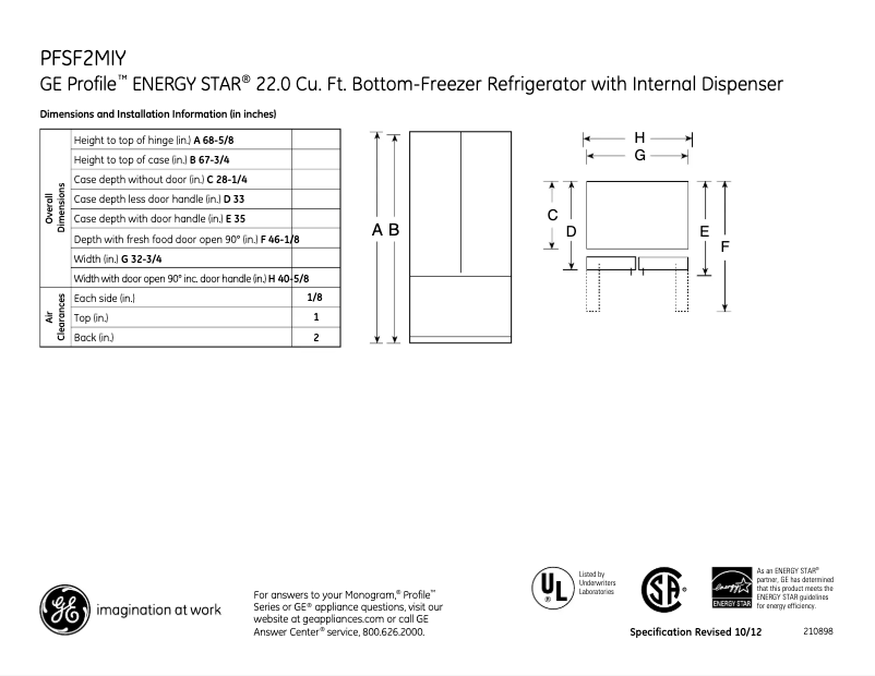 Imagen de la primera página del manual del dispositivo Profile PFSF2MIYWW