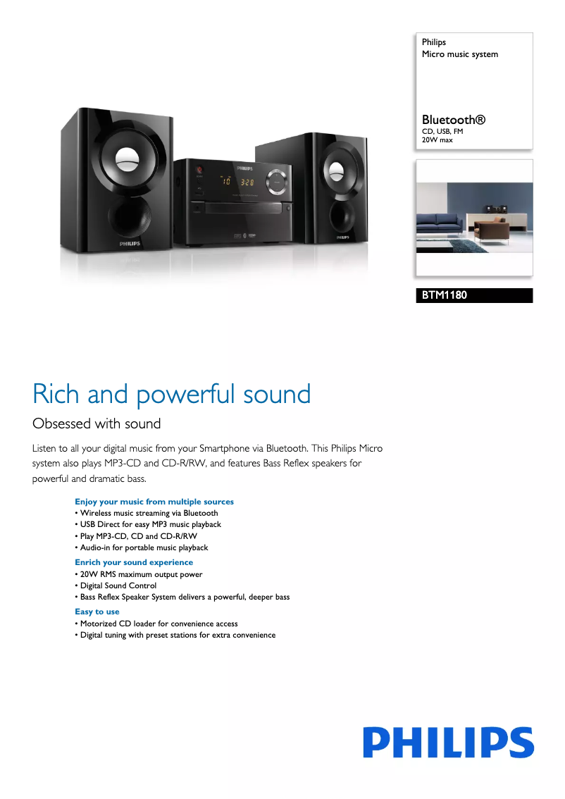 Página 1 del manual Folleto Philips BTM1180