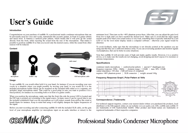 Page 1 de la notice Manuel utilisateur ESI cosMik 10