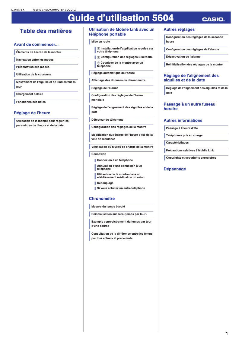 Page 1 de la notice Manuel utilisateur Casio Edifice EQB-1000D