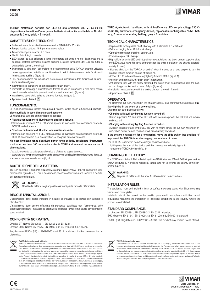 Page 1 de la notice Manuel utilisateur Vimar 20395.B