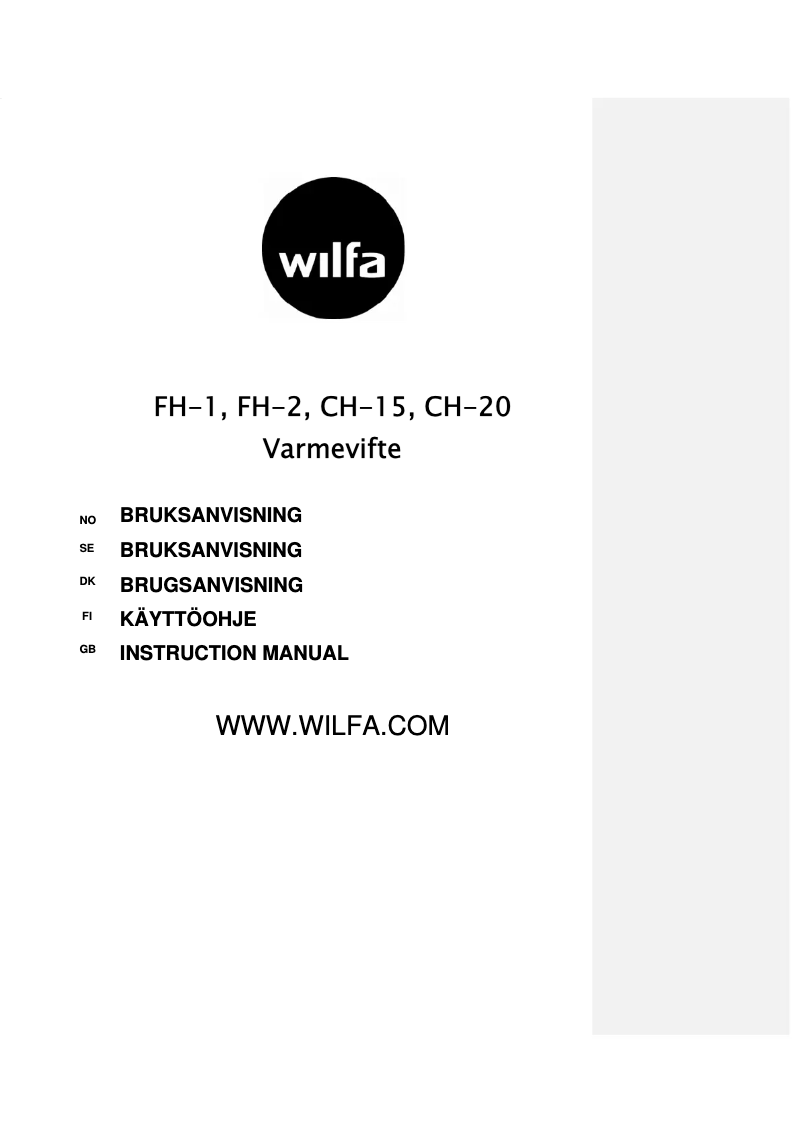 Page n°1 - Manuel utilisateur Wilfa FH-1B