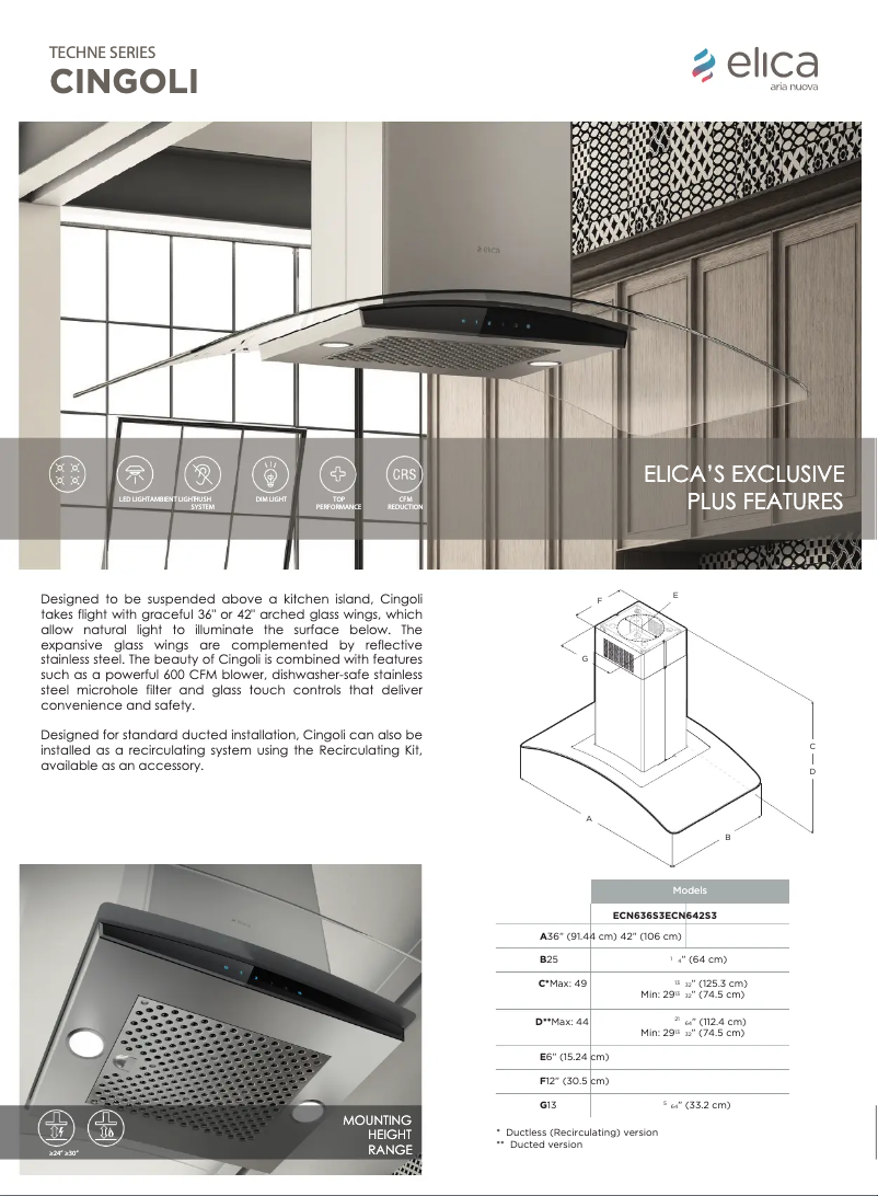 Page 1 de la notice Fiche technique Elica ECN642S3