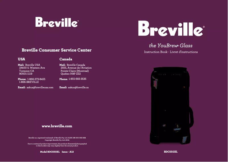 Page 1 de la notice Manuel utilisateur Breville the YouBrew BDC550XL