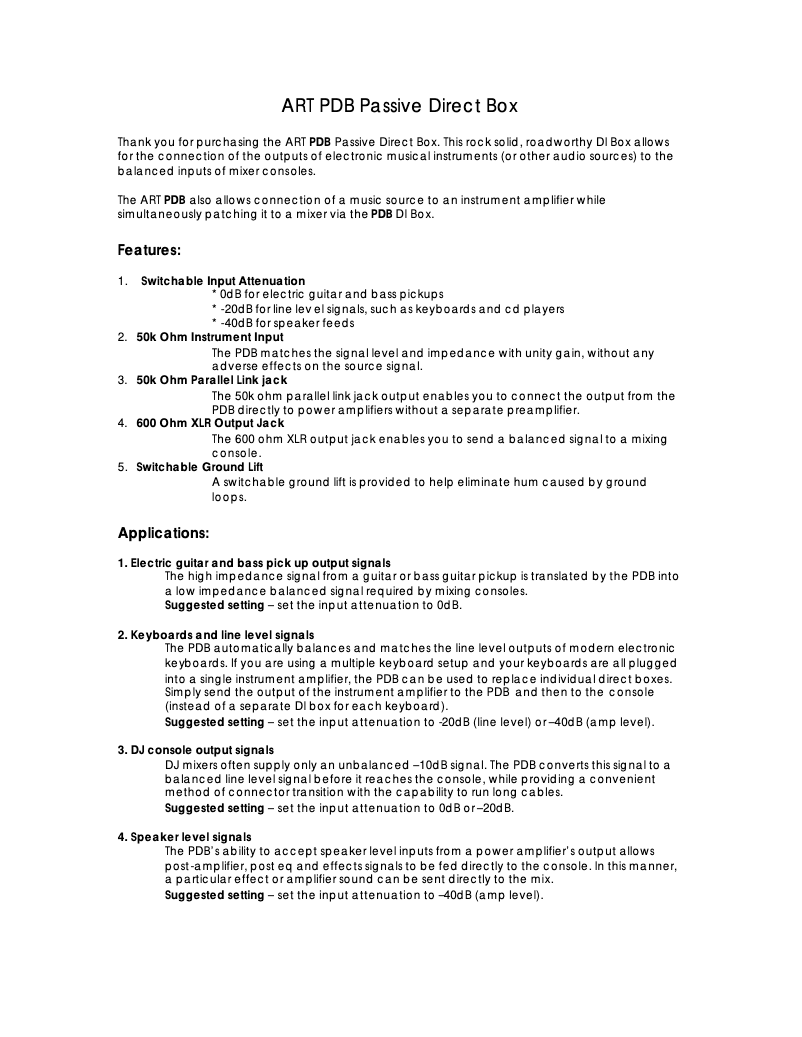 Page 1 de la notice Manuel utilisateur ART PDB