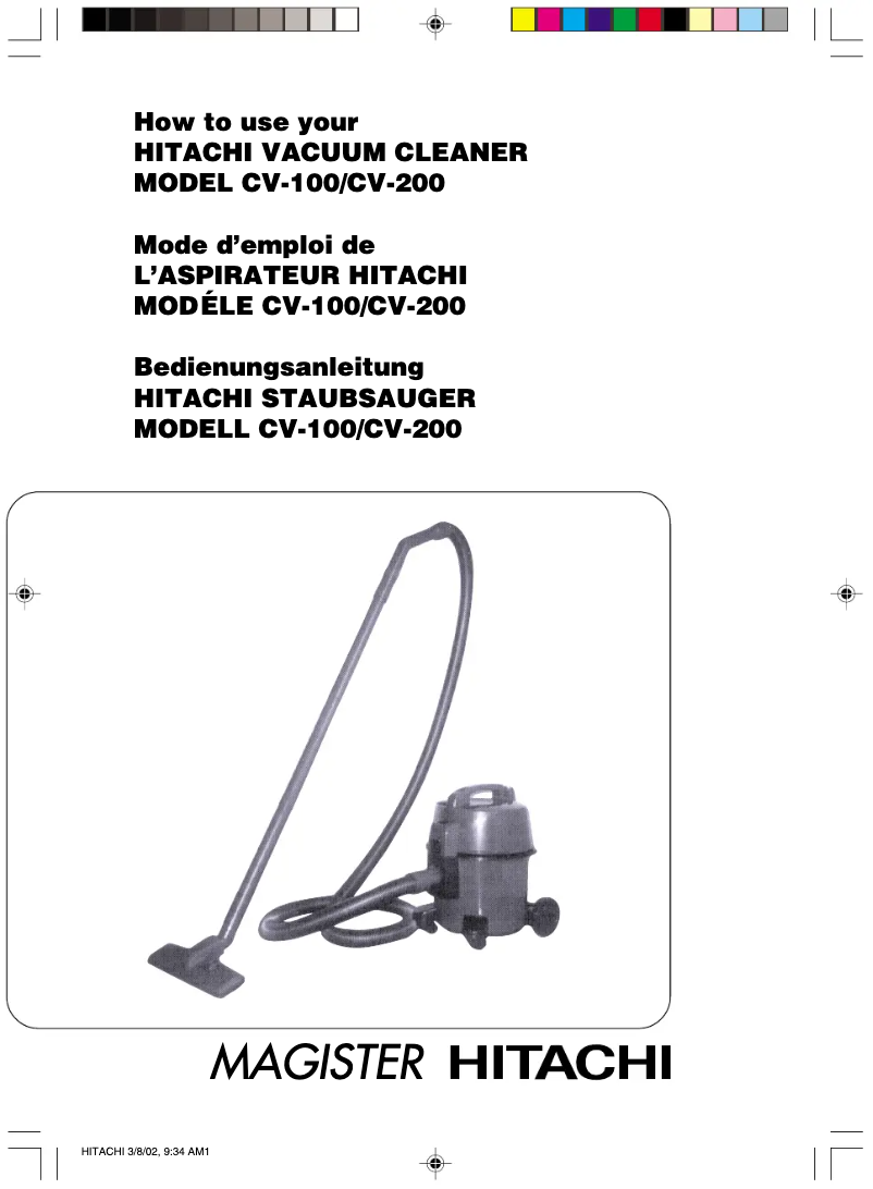 Image de la première page du manuel de l'appareil CV-100
