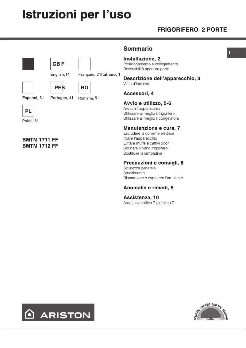 Page 1 de la notice Manuel utilisateur Hotpoint Ariston MTM 1711 FF B