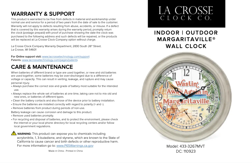 Page n°1 - Manuel utilisateur La Crosse Technology 433-3267MVT
