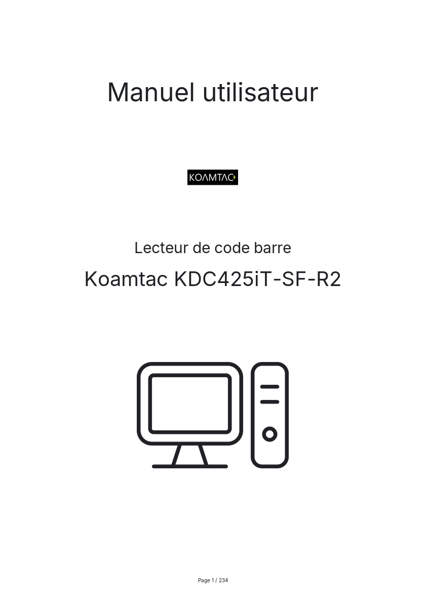 Page 1 de la notice Manuel utilisateur Koamtac KDC425iT-SF-R2