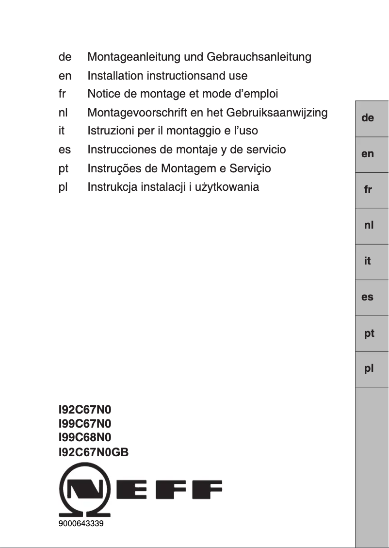 Page n°1 - Manuel d'utilisation et d'entretien Neff I92C67N0