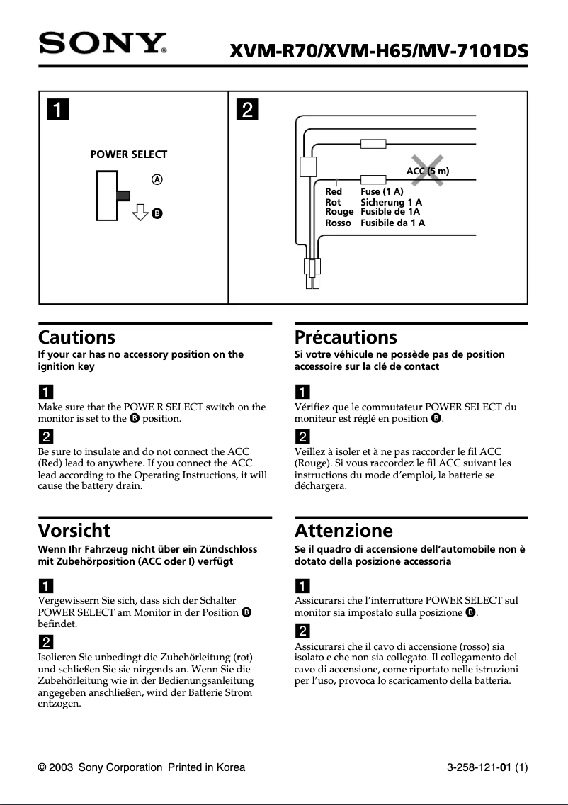 Page n°1 - Instructions de sécurité Sony XVM-R70