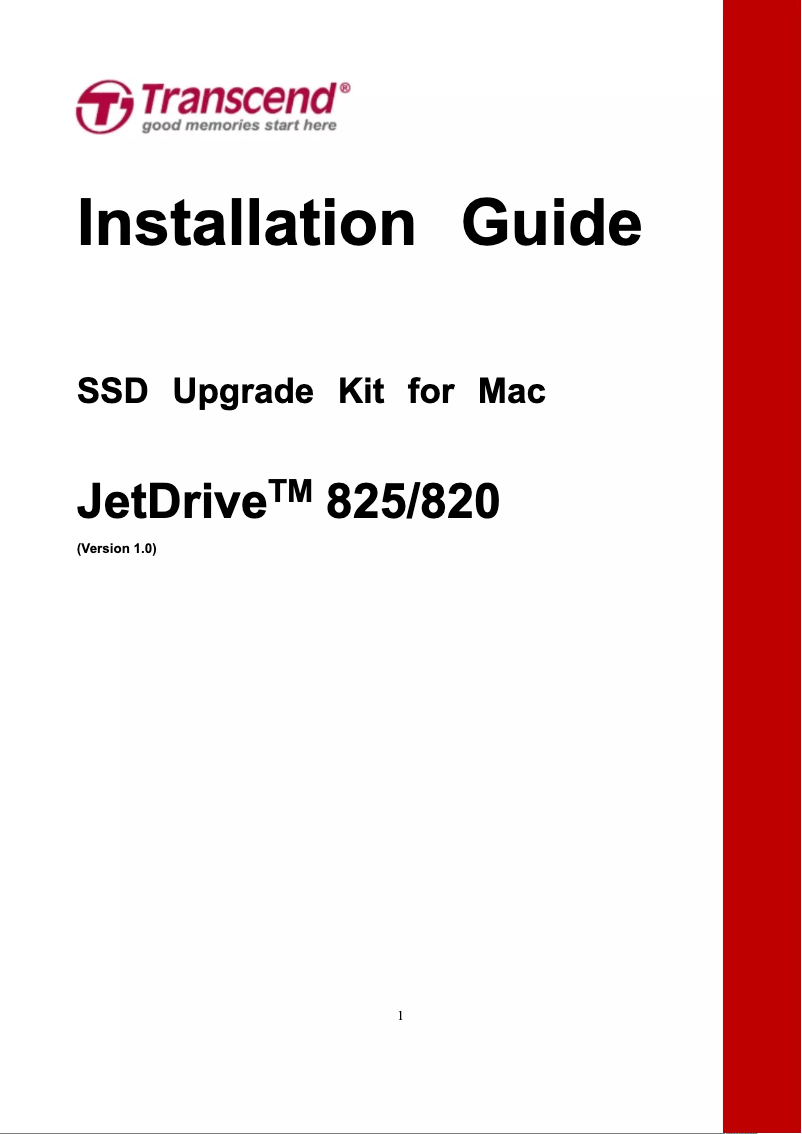 Page 1 de la notice Guide d'installation Transcend JetDrive 825