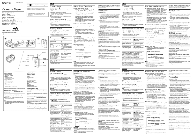 Page n°1 - Manuel utilisateur Sony Walkman WM-EX501