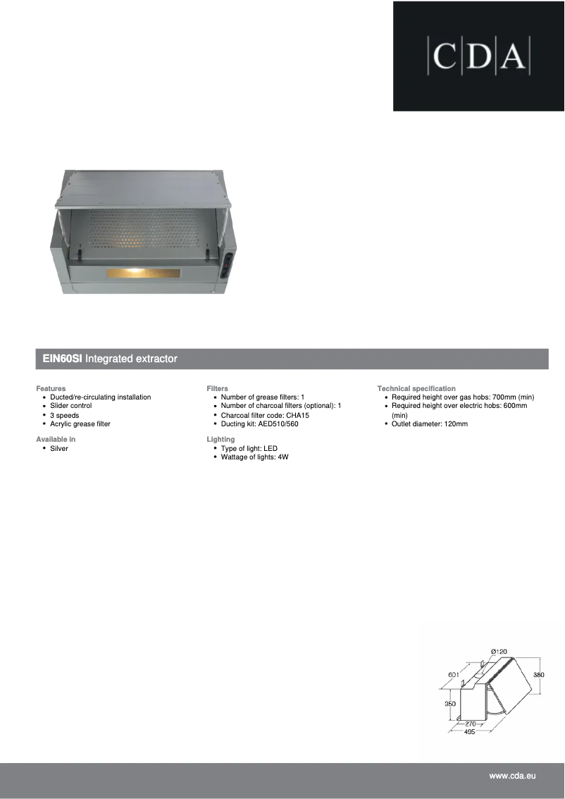 Page 1 de la notice Fiche technique CDA EIN60SI