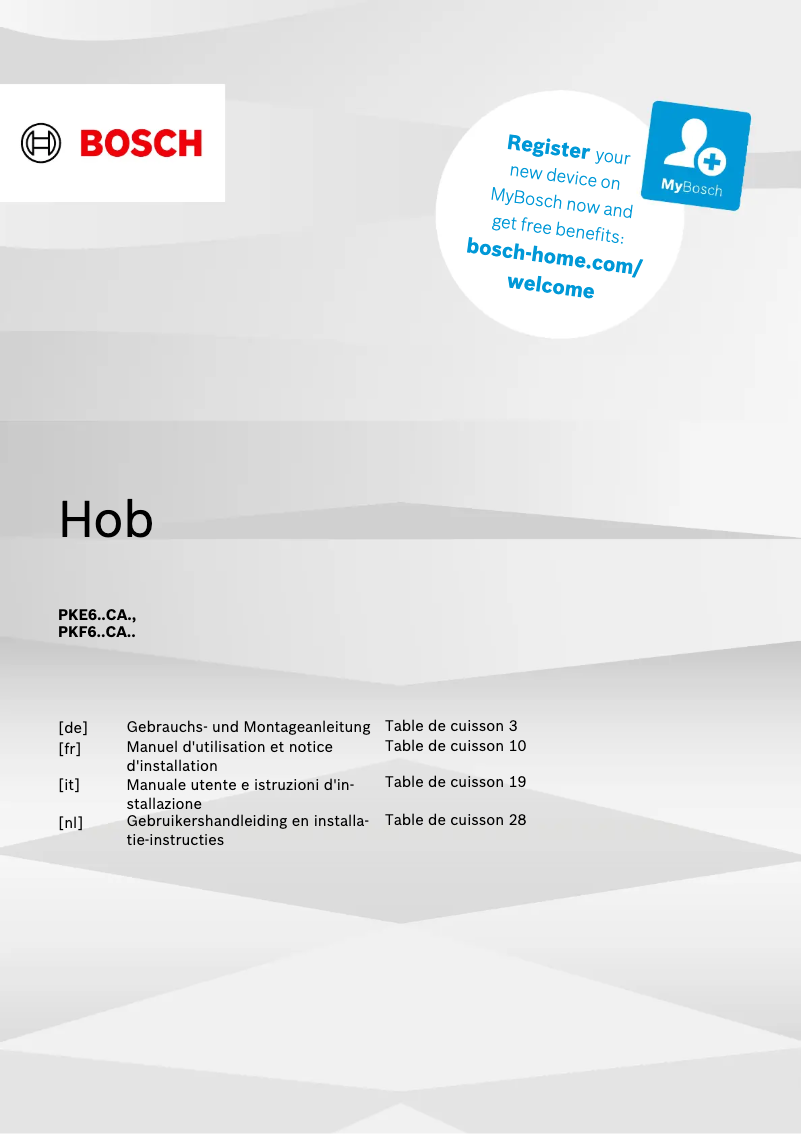 Page 1 de la notice Guide d'installation Bosch PKE611CA3E