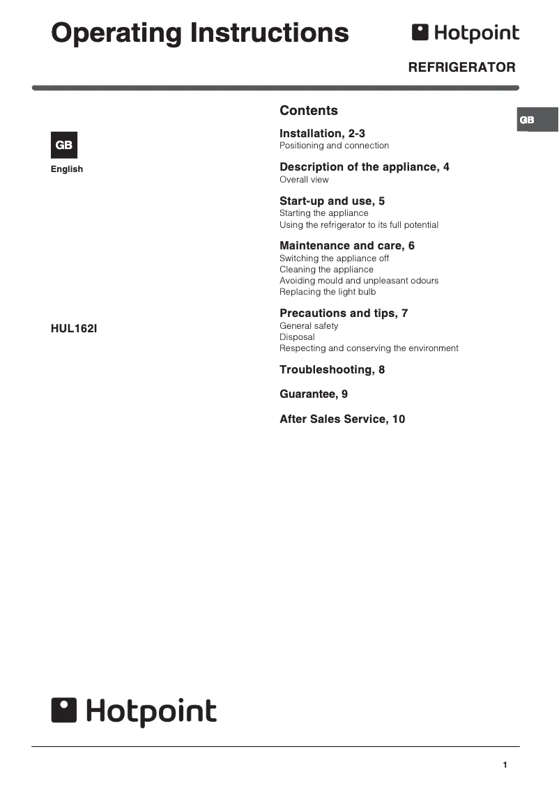 Página 1 del manual Manual de usuario Hotpoint HUL162I