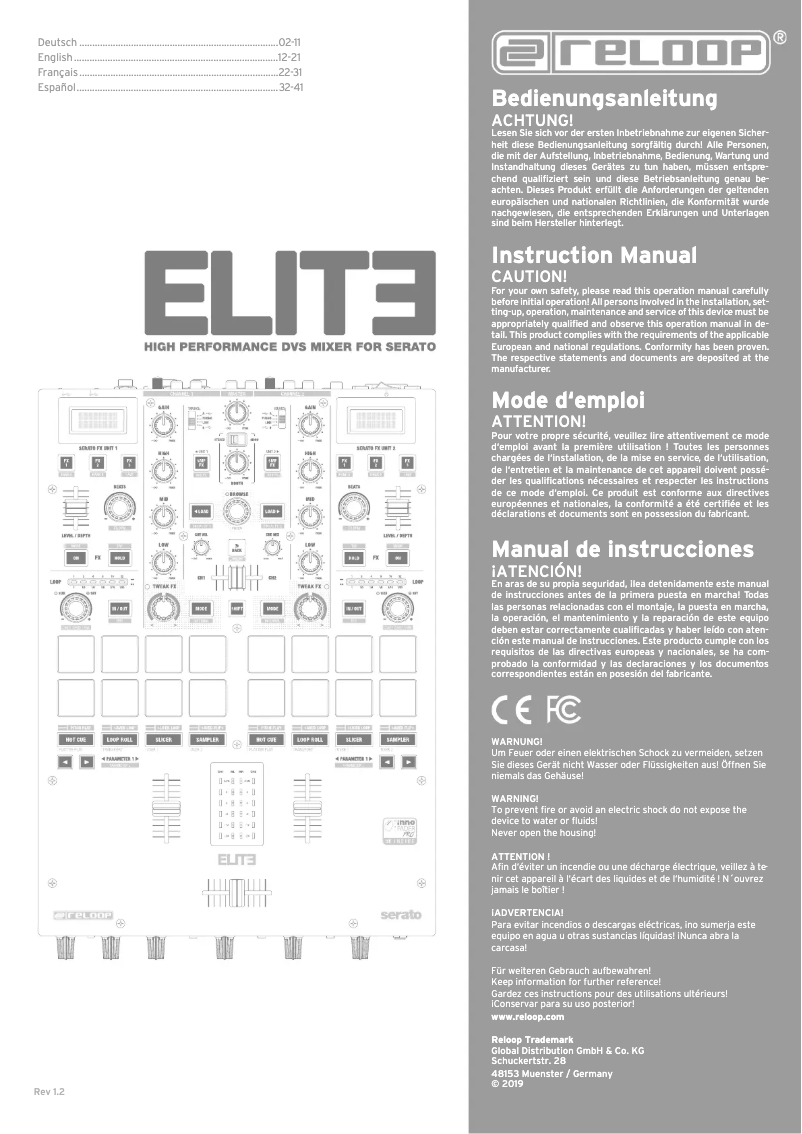 Page 1 de la notice Manuel utilisateur Reloop Elite