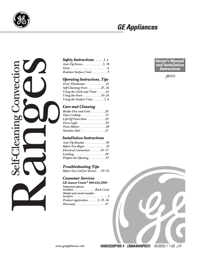 Image de la première page du manuel de l'appareil Profile Performance JB970SBSS