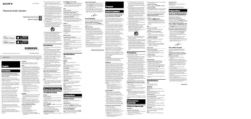 Page 1 de la notice Manuel utilisateur Sony RDP-M7iPN