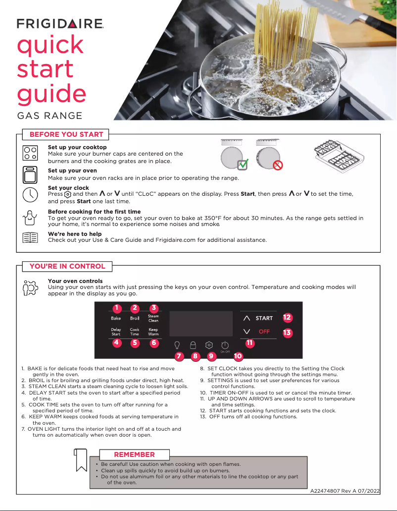 Page n°1 - Guide de démarrage rapide Frigidaire FCFG3062AS