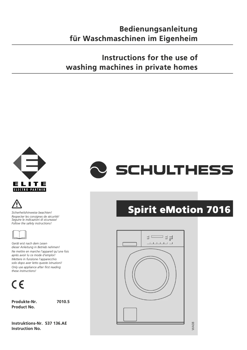 Page 1 de la notice Manuel utilisateur Schulthess Spirit eMotion 7016