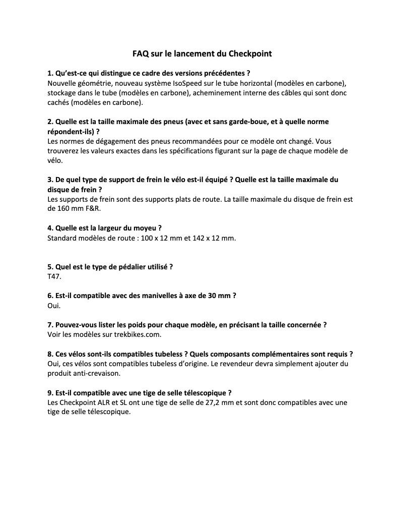 Page 1 de la notice FAQ Trek Checkpoint SL