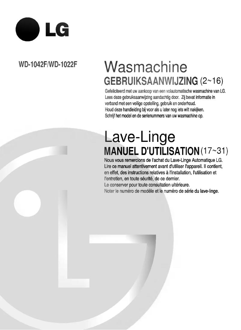 Page n°1 - Manuel utilisateur LG WD-1042F