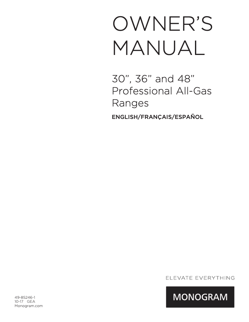 Page n°1 - Manuel utilisateur Monogram ZGP366NN