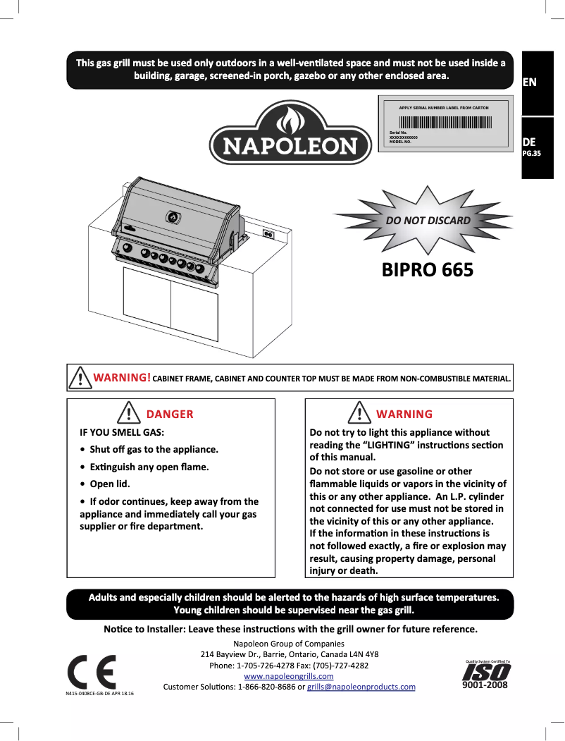 Page 1 de la notice Manuel utilisateur Napoleon BIPRO 665