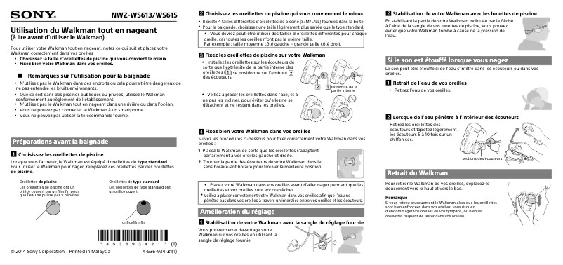Image de la première page du manuel de l'appareil Walkman NWZ-WS615