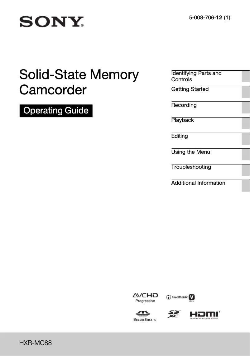 Page n°1 - Manuel utilisateur Sony HXR-MC88