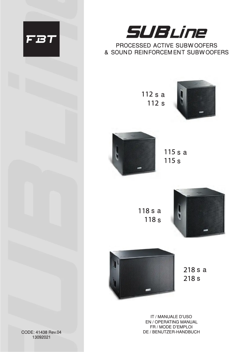 Page n°1 - Manuel utilisateur FBT Subline 118SA
