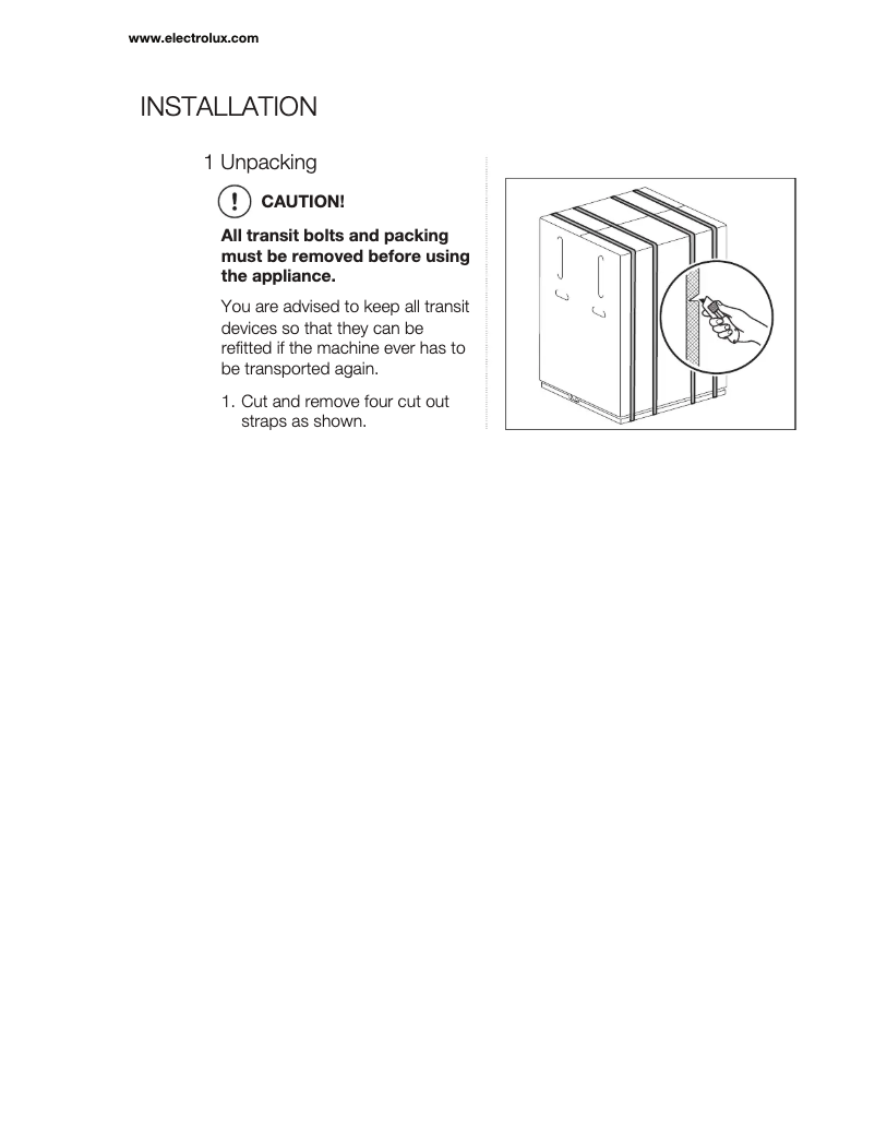 Page 1 de la notice Guide d'installation Electrolux EWF10744