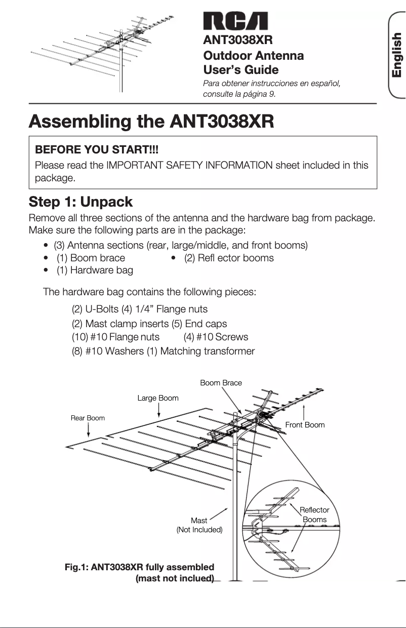Page n°1 - Manuel utilisateur audiovox ANT3038XR