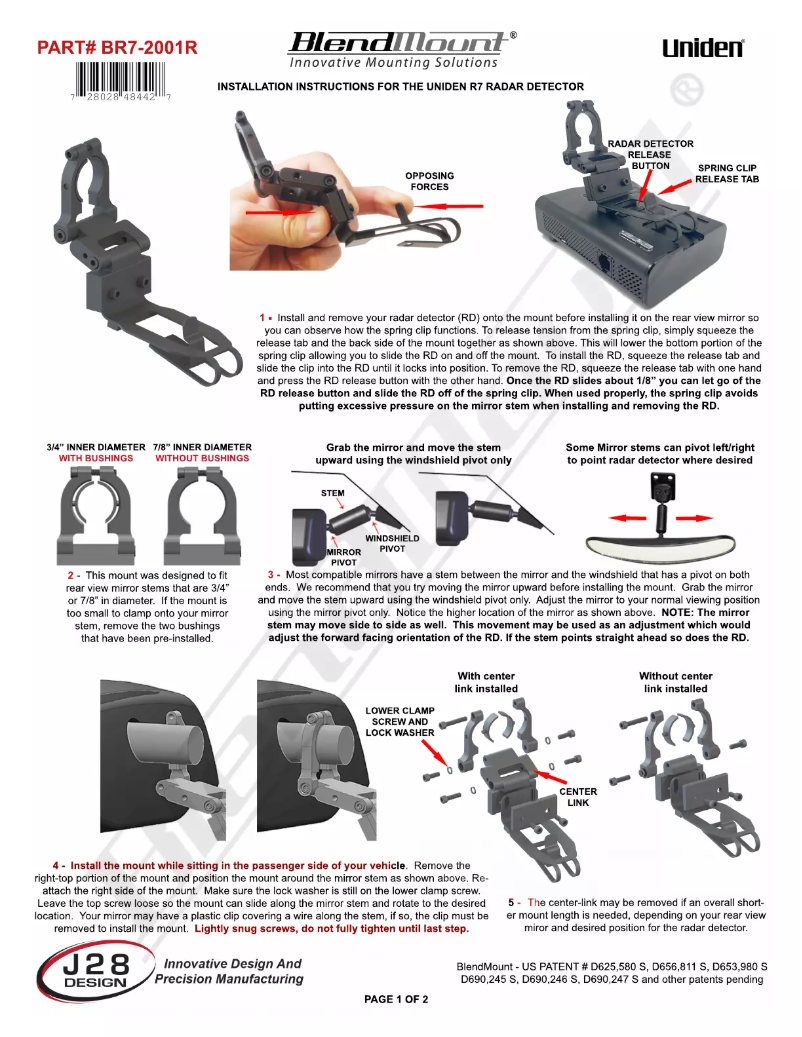 Page n°1 - Manuel utilisateur BlendMount BR7-2001R