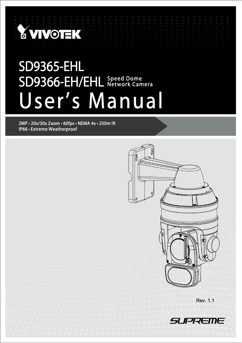 Page 1 de la notice Manuel utilisateur Vivotek SD9366-EH