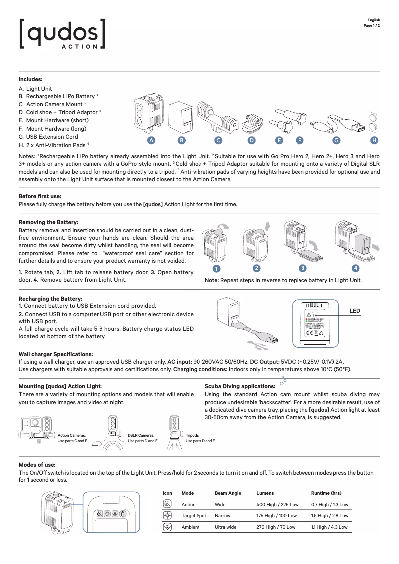 Image de la première page du manuel de l'appareil Qudos Action