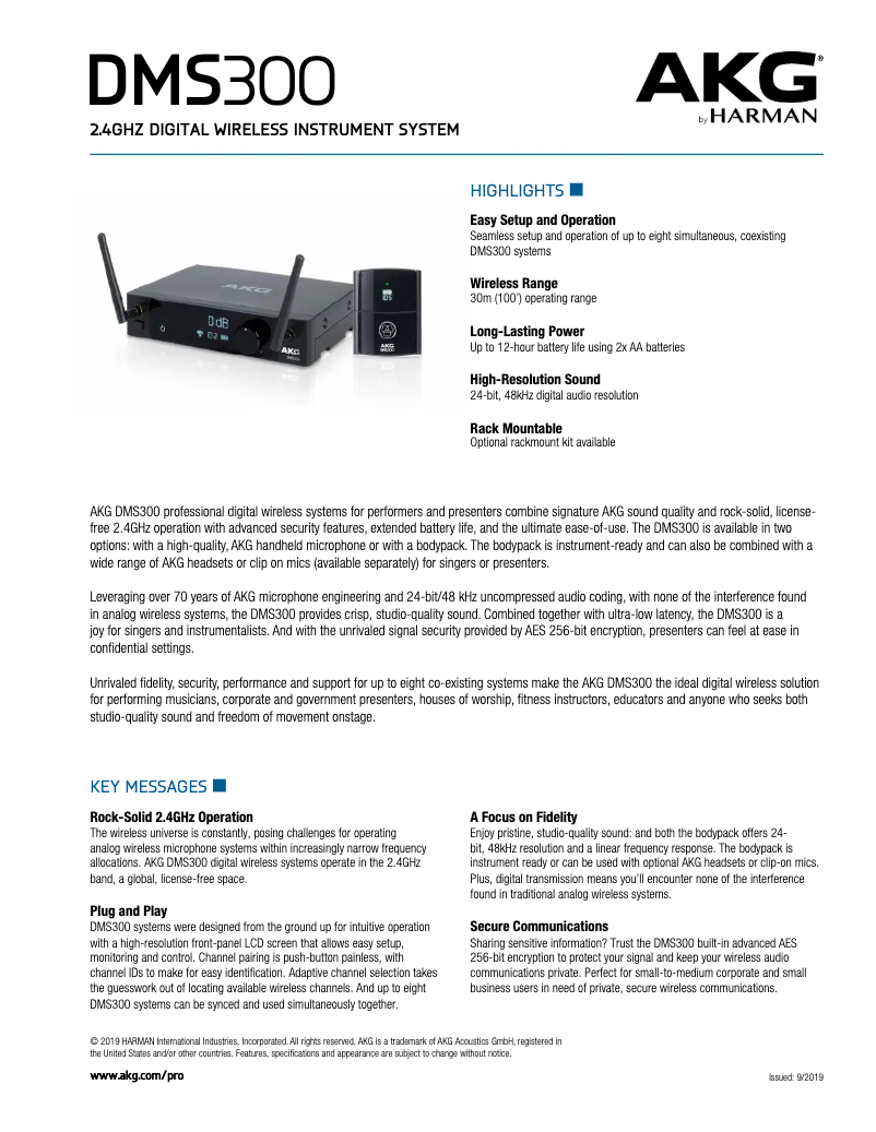 Page 1 de la notice Fiche technique AKG DMS300