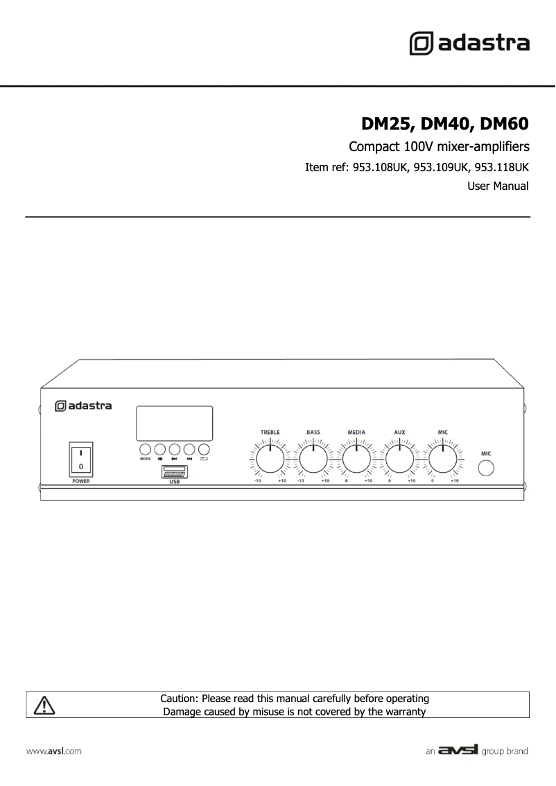 Page n°1 - Manuel utilisateur Adastra DM60