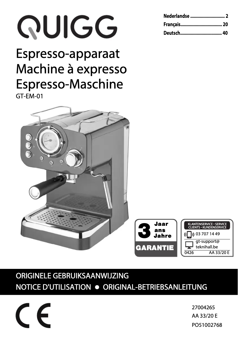 Página 1 del manual Manual de usuario Quigg GT-EM-01