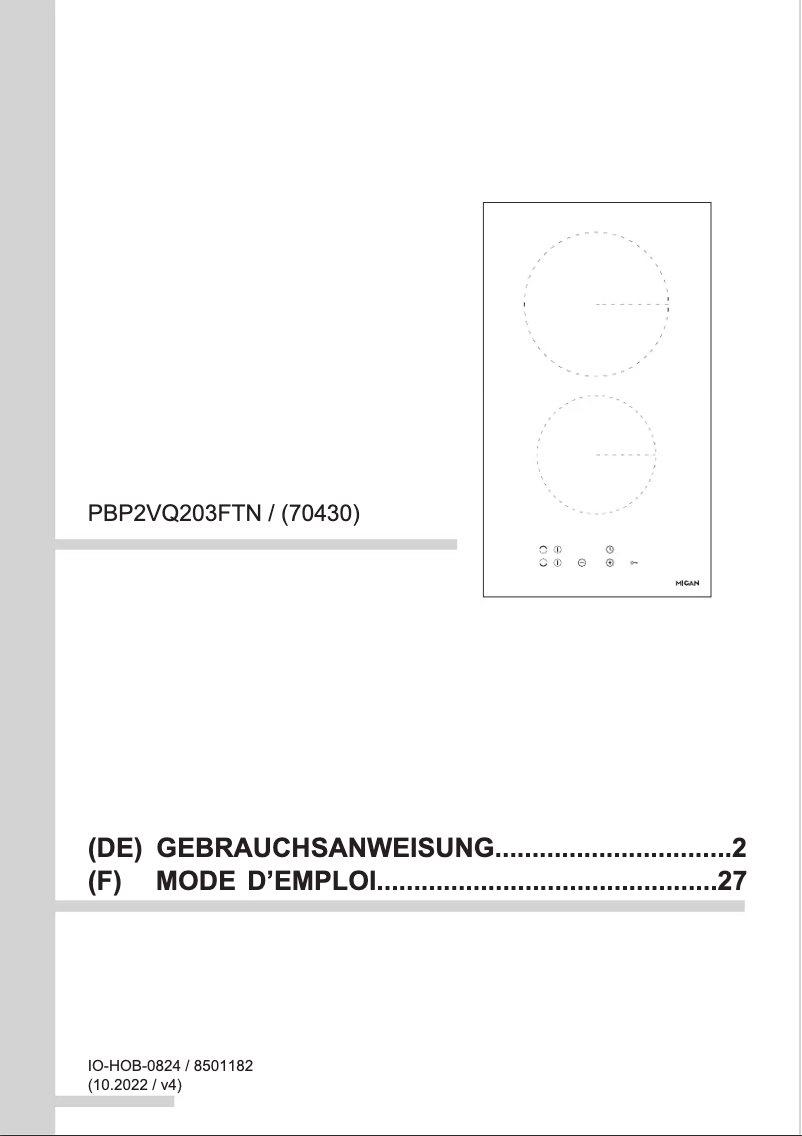 Page n°1 - Manuel utilisateur Amica 70430