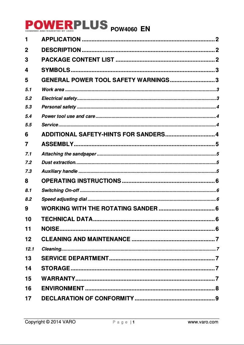 Page 1 de la notice Manuel utilisateur PowerPlus POW4060