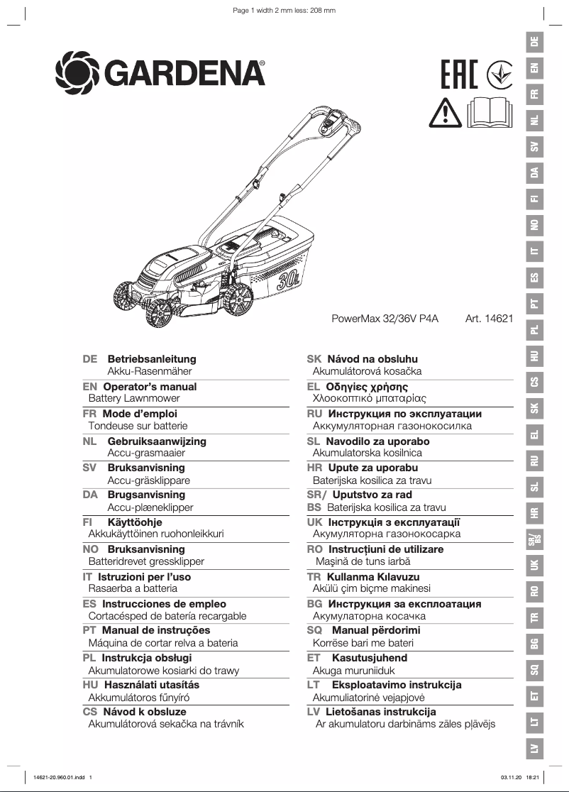Page n°1 - Manuel utilisateur Gardena PowerMax 32/36V P4A